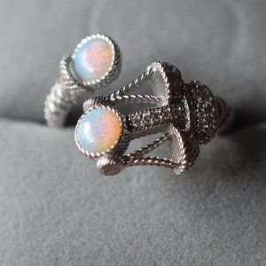 Judith Ripka Sterling Silver Opal Dimonique Libra Horoscope Ring